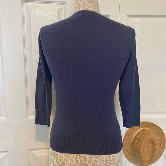 Banana Republic Comet blue 3/4 sleeve top cotton blend gold buttons accent Small - Picture 5 of 11